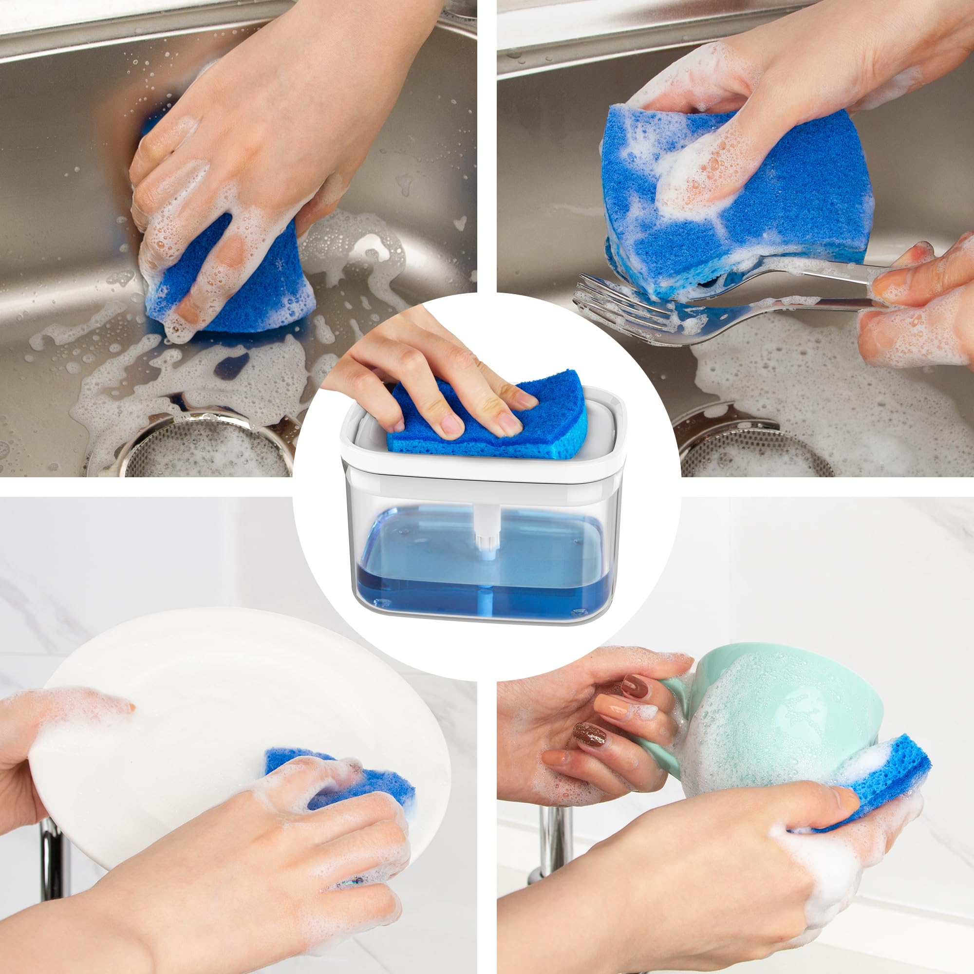 Mr.Siga Dish Soap Dispenser With Sponge Holder And Scrub Sponge Set, Kitchen Soap Dispenser With 30 Oz Large Capacity And 6 Pack